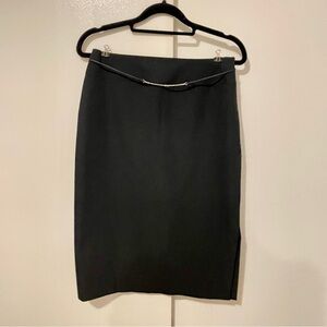 Vintage 80s or 90s Knee length black Pencil Skirt with slim bling belt XS